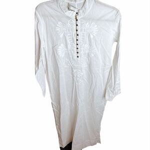 ❤️White Embroidered Long Sleeve Shirt Dress Kurta Size Medium